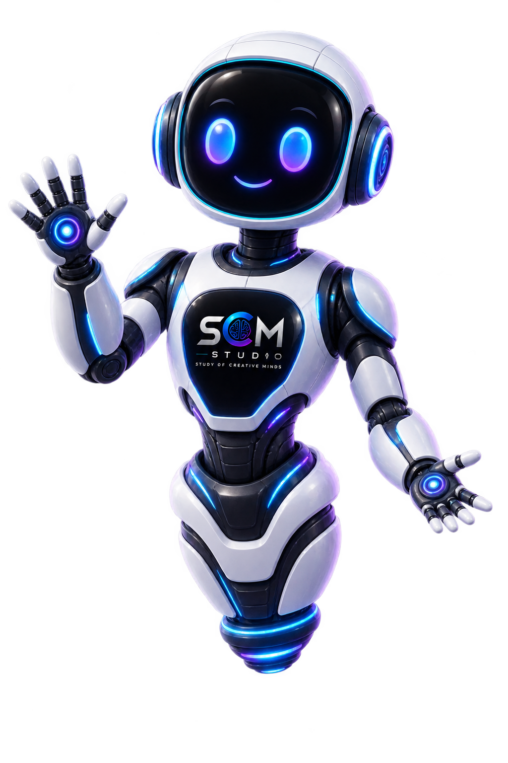 NEXA, la asistente virtual de SCM Studio, saludando