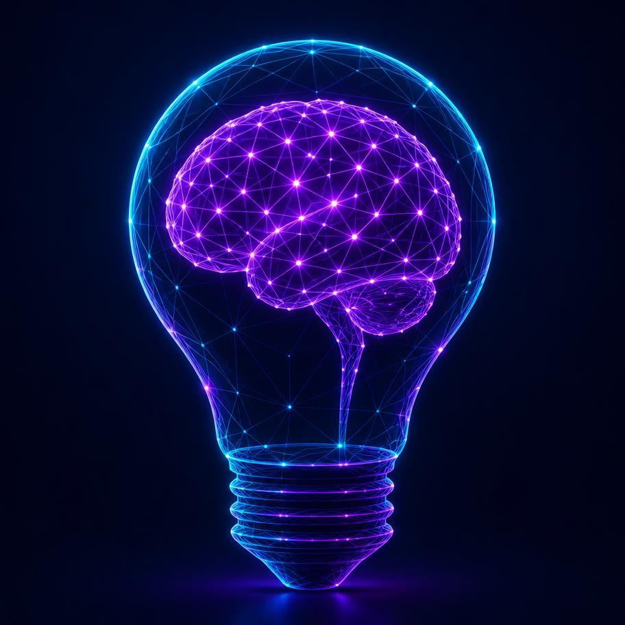 Bombilla con cerebro neuronal, símbolo de innovación